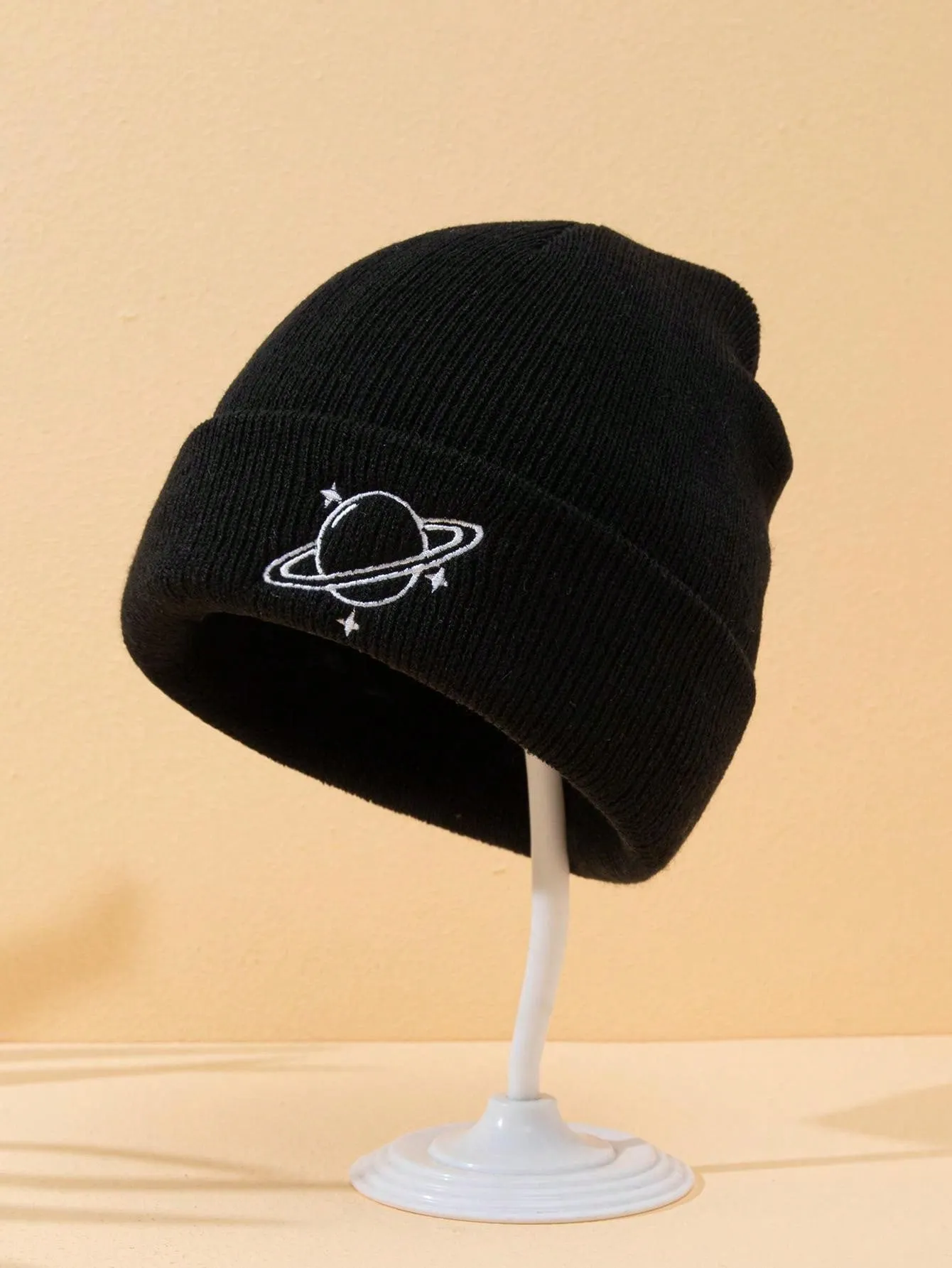 1pc Men's Knit Hat With Star Embroidery, Suitable For Autumn And Winter Outfits Casual