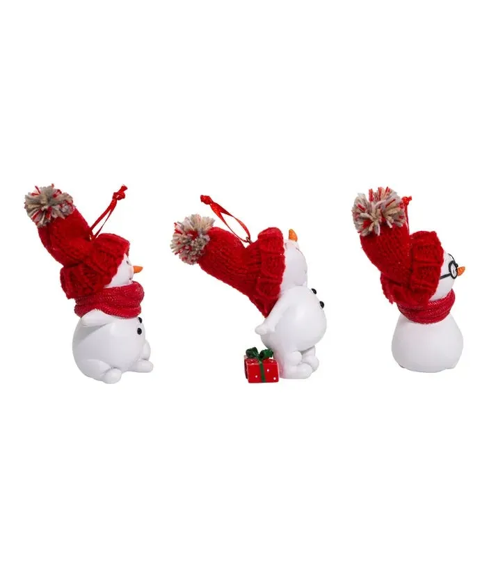 3.35" Snowman with Red Knit Hat Ornament