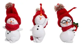 3.35" Snowman with Red Knit Hat Ornament