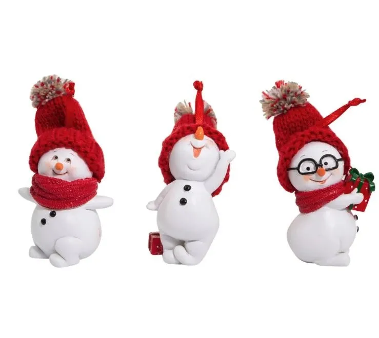 3.35" Snowman with Red Knit Hat Ornament