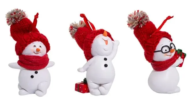 3.35" Snowman with Red Knit Hat Ornament