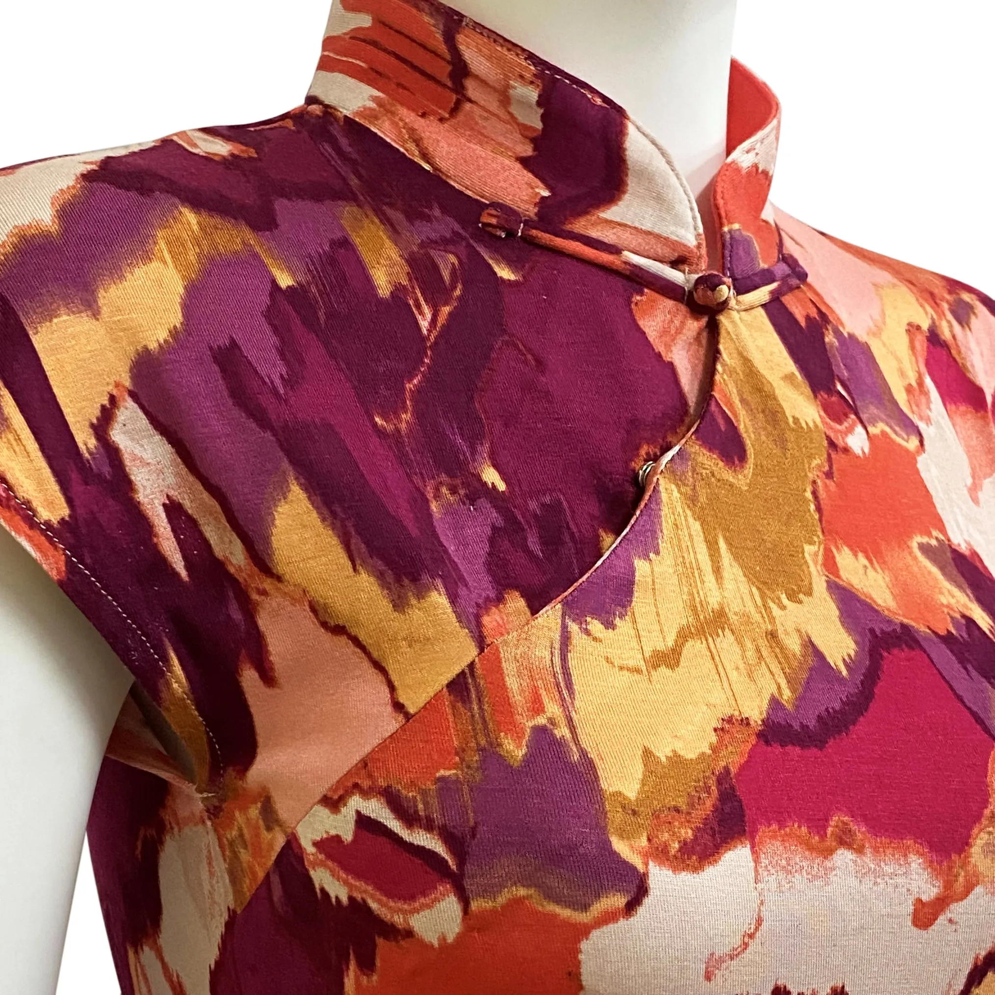 Abstract Painting Qipao - Orange & Purple