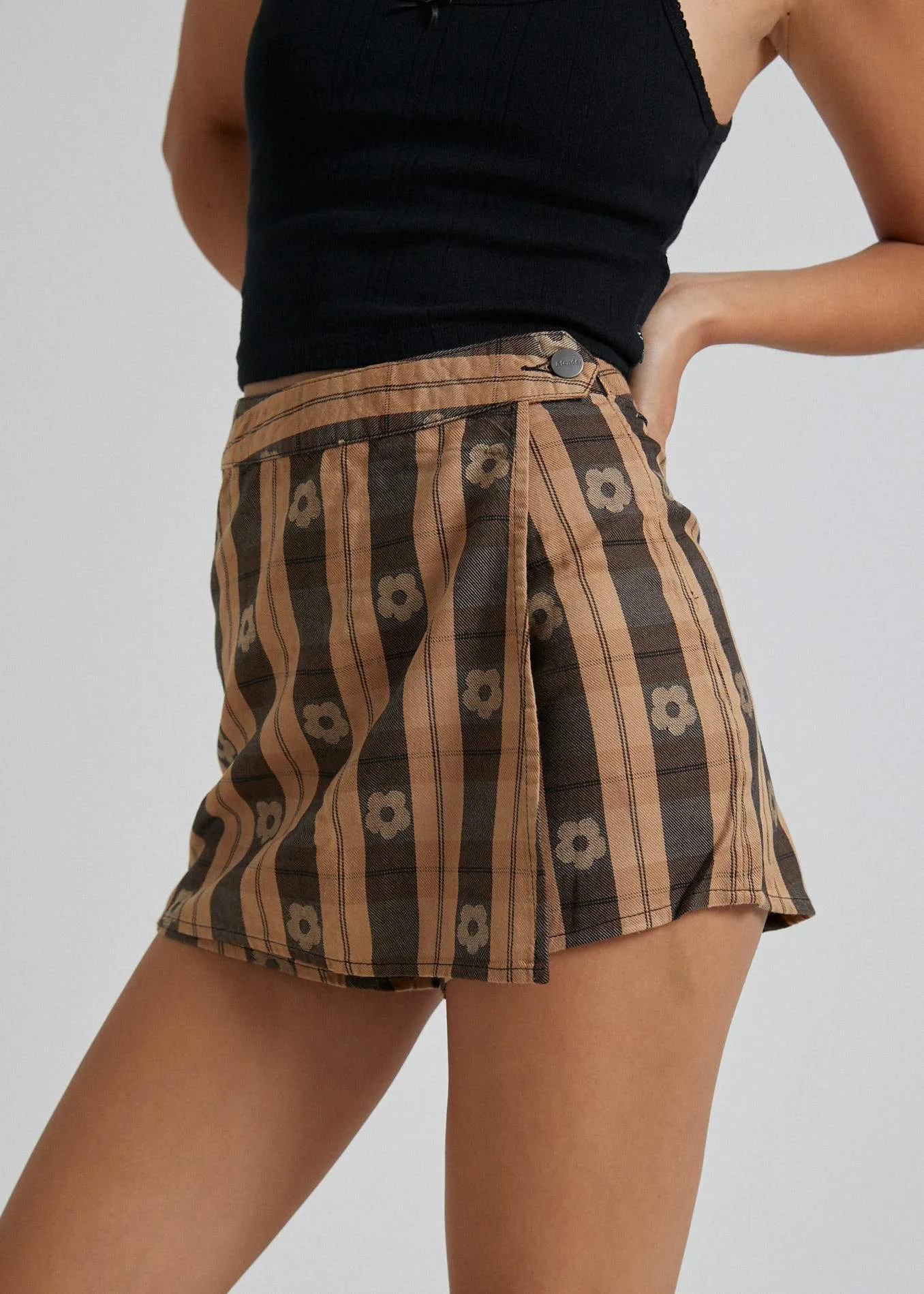 Afends Womens Poppy Check - Skort - Black & Tan