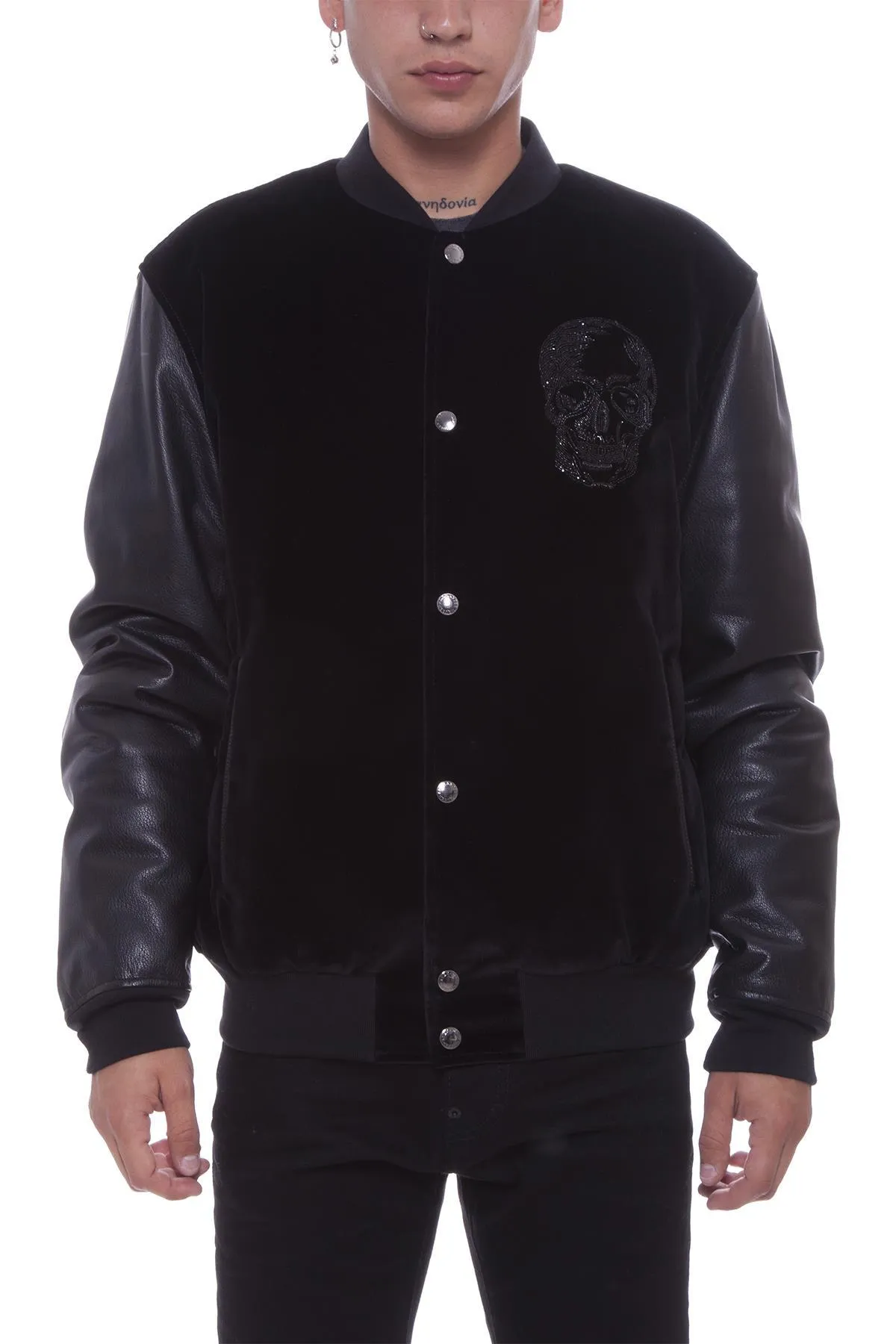 Alexander McQueen Embellished Skull Velvet Bomber Jacket