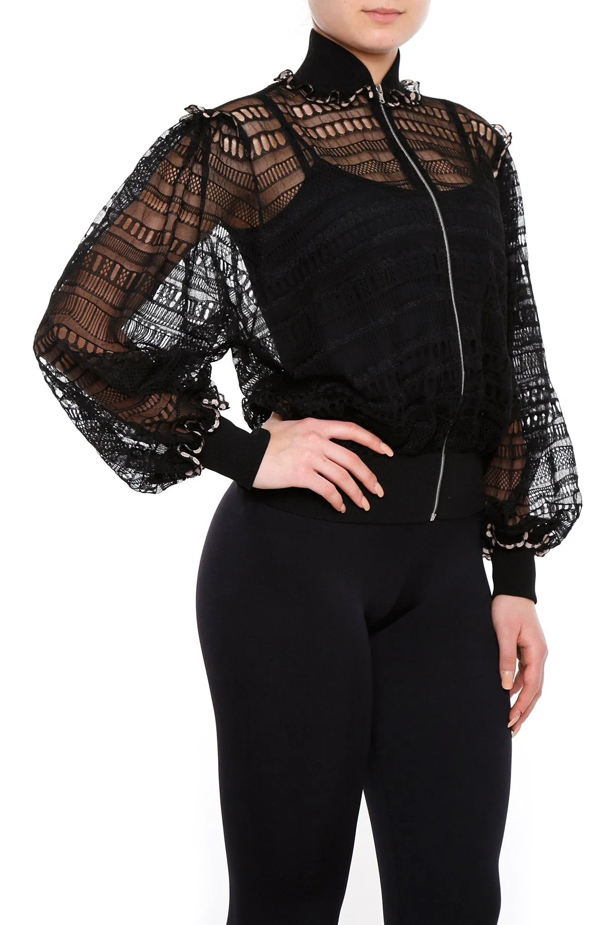 Alexander McQueen See-Through Lace Bomber Jacket