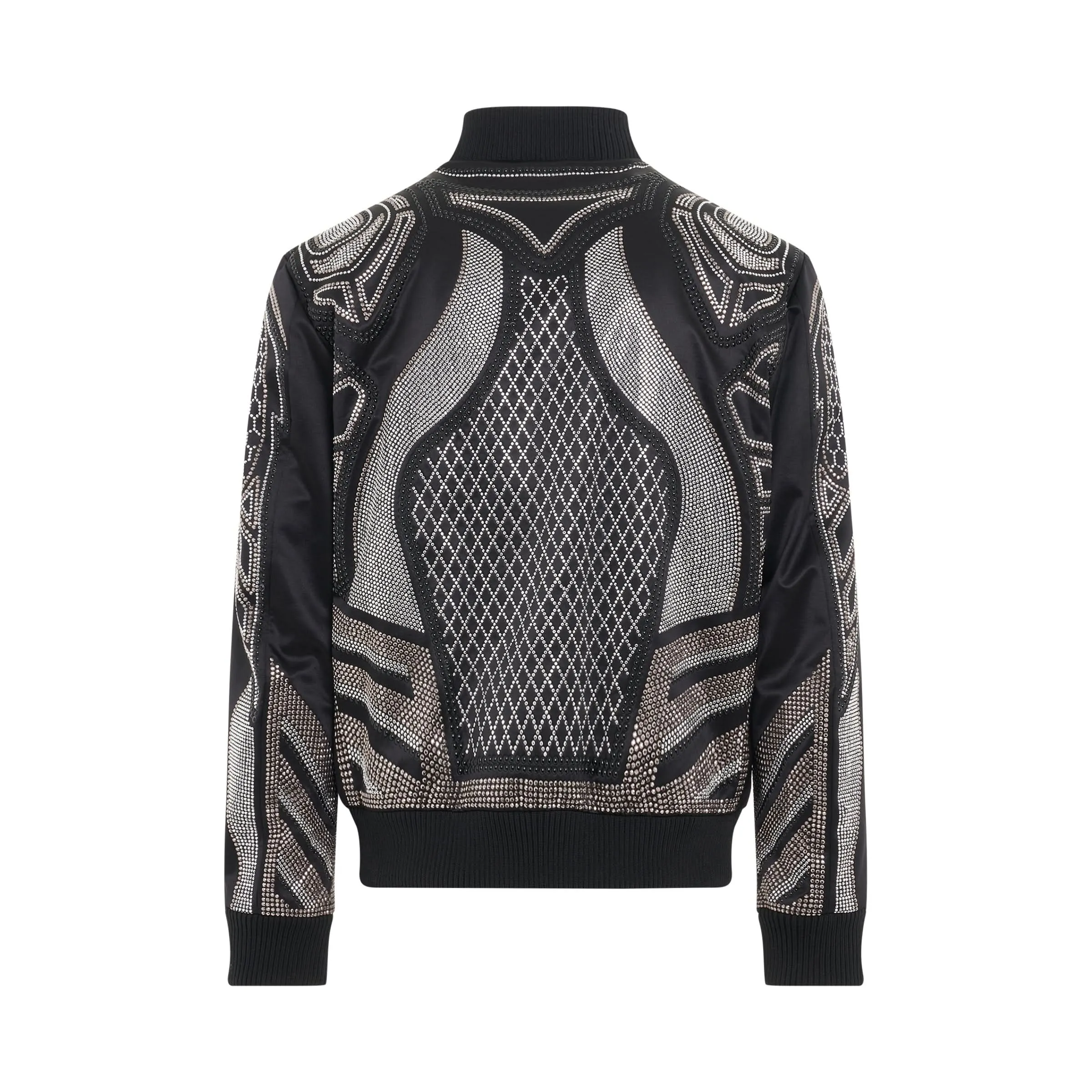 All Over Stud Embroidered Teddy Jacket in Black/White