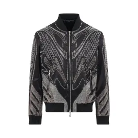 All Over Stud Embroidered Teddy Jacket in Black/White