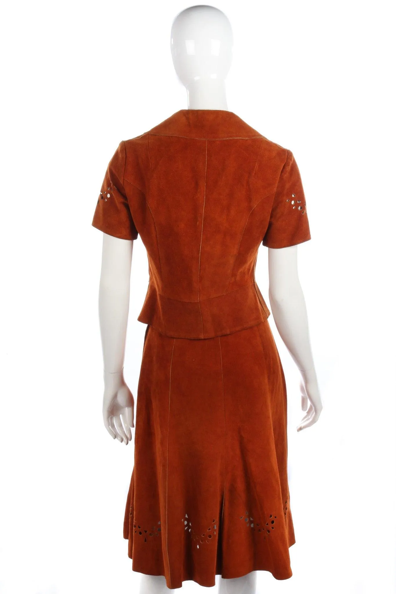 Amazing Vintage Suede Skirt and Top Rust Colour with Detailing. UK 10