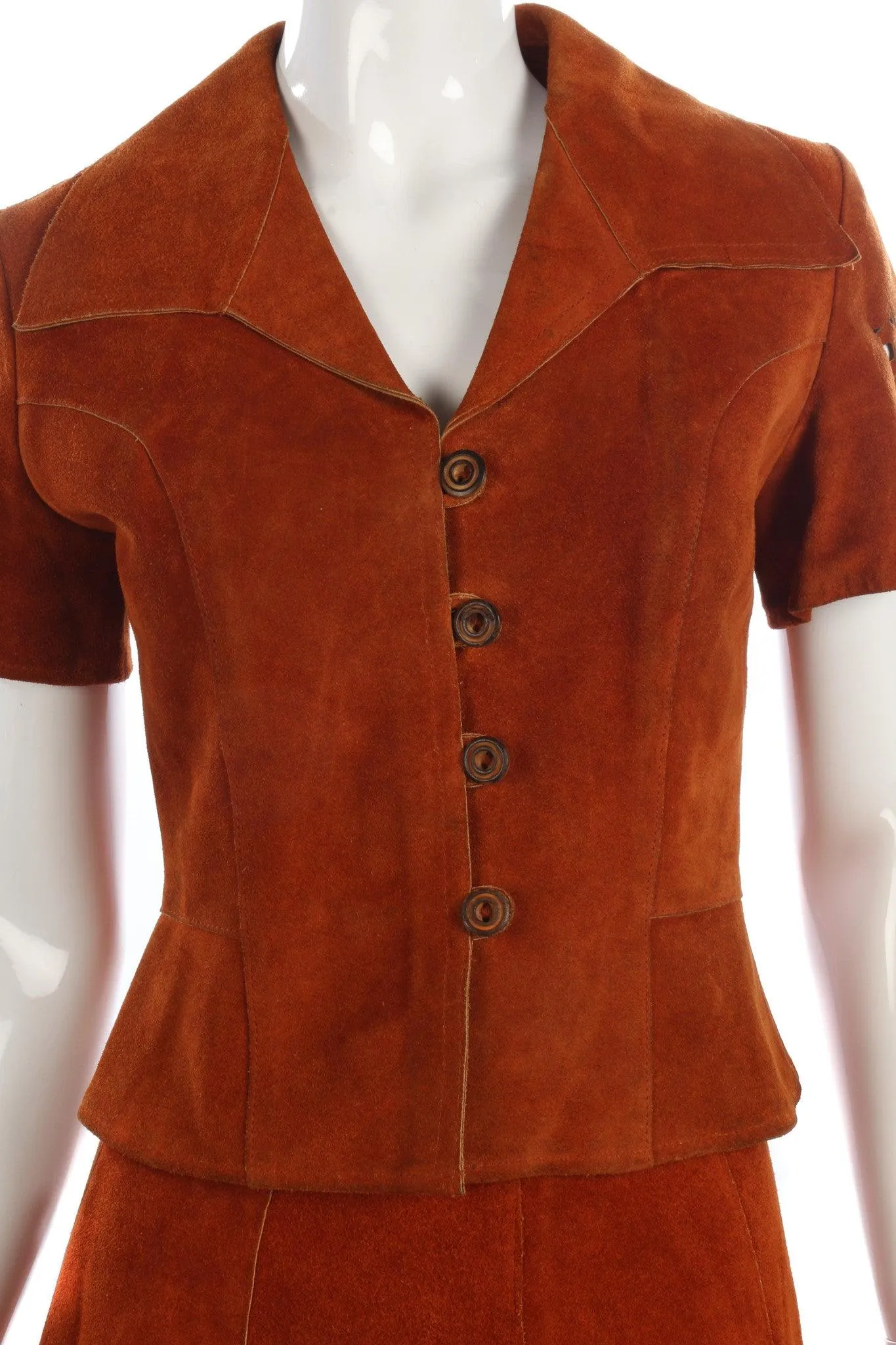 Amazing Vintage Suede Skirt and Top Rust Colour with Detailing. UK 10