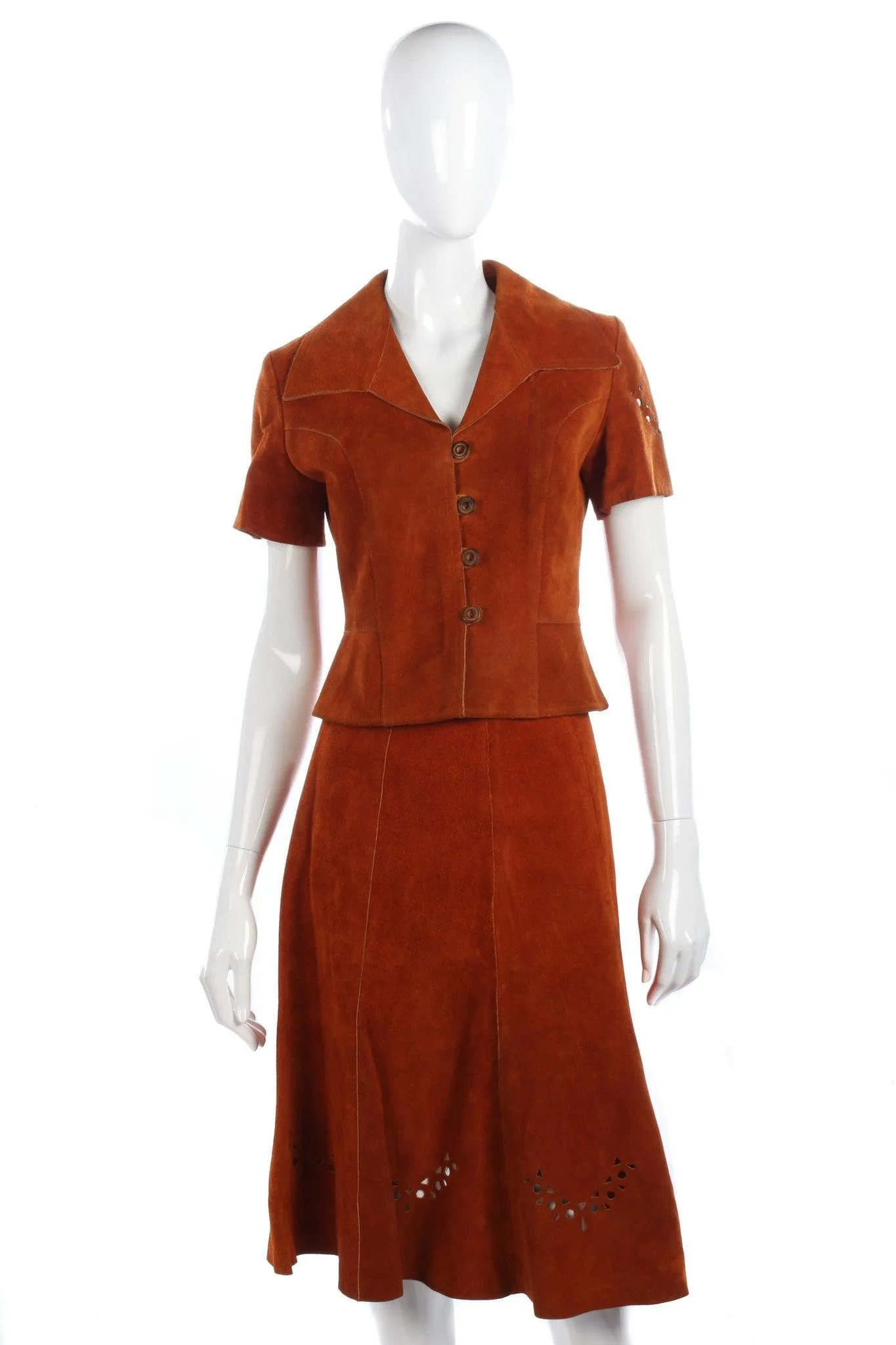 Amazing Vintage Suede Skirt and Top Rust Colour with Detailing. UK 10