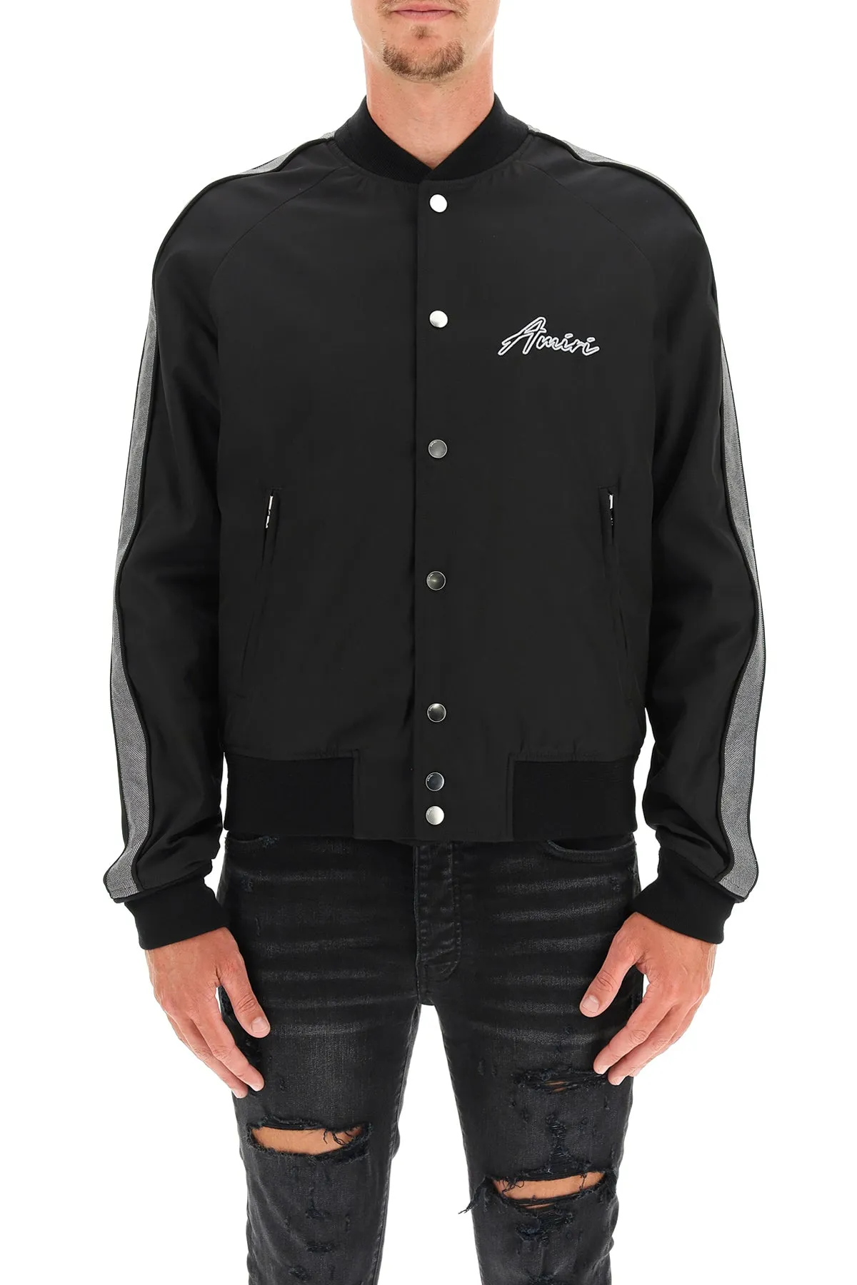 Amiri Hardcore Logo Printed Satin Bomber Jacket