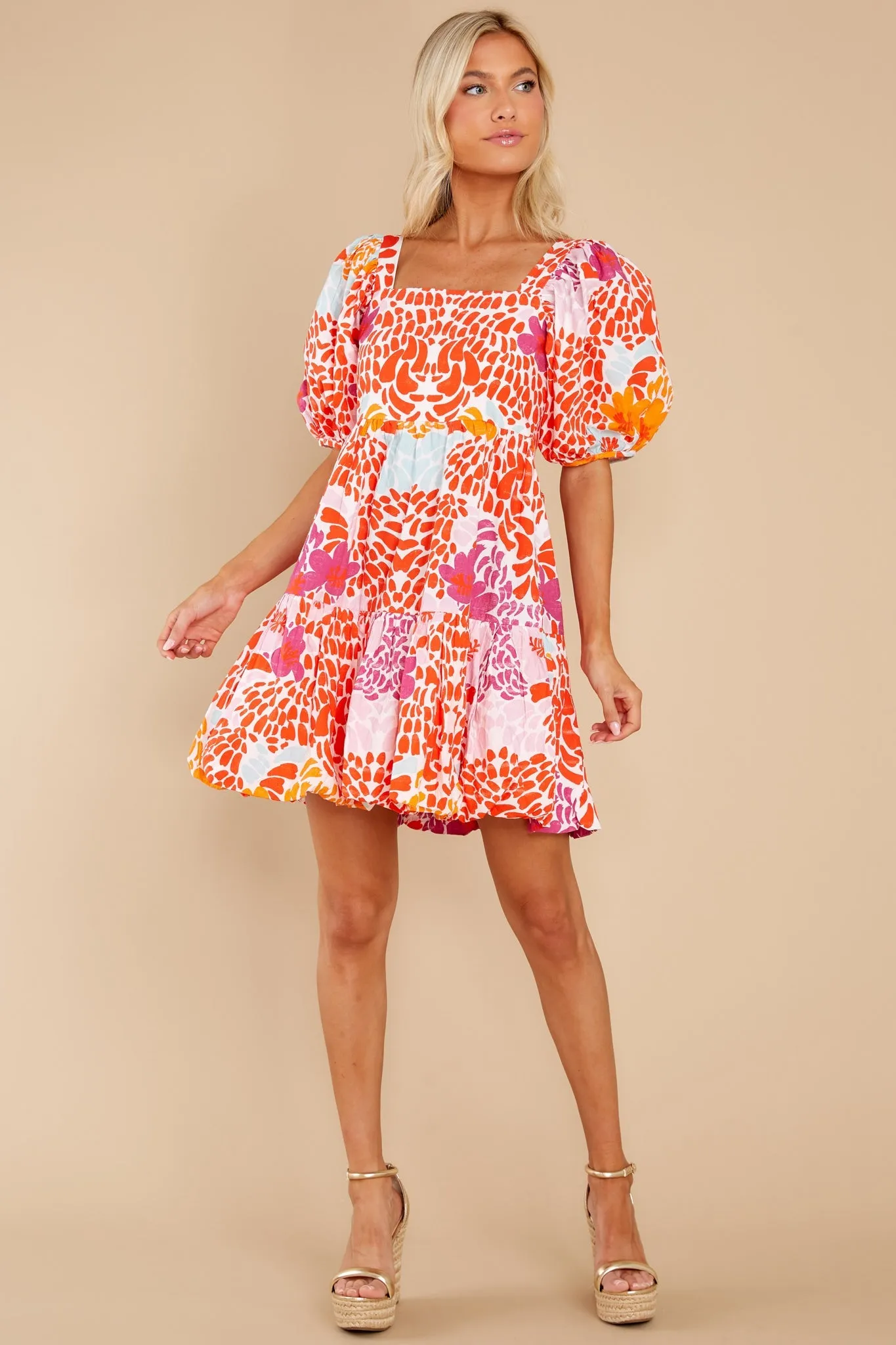 Antigua Orange Bubble Skirt Mini Dress