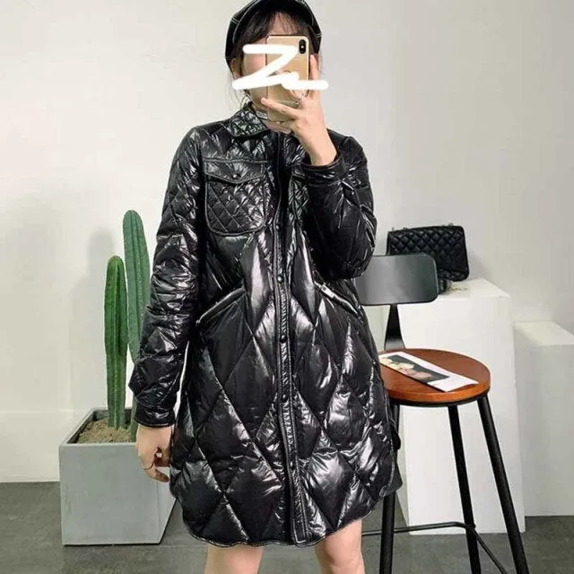 Ashoreshop Shirt Jackets Casual Diamond Quilting Women's Winter Shirt Jacket