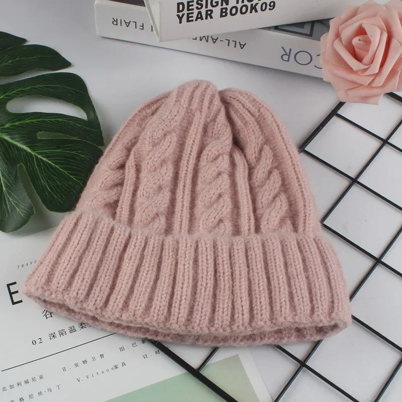 Autumn Winter Hats for Women Girls Wool Blended Knit Wool Couple Cap Lady Thread Knitted Beanie Chapeau Femme