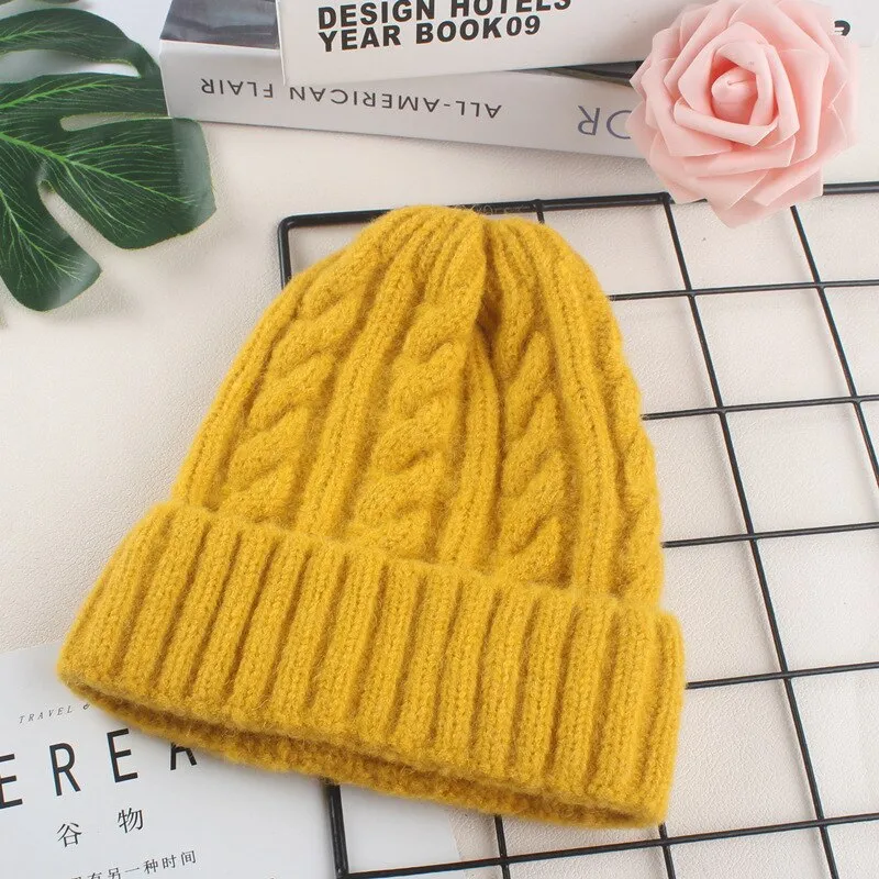 Autumn Winter Hats for Women Girls Wool Blended Knit Wool Couple Cap Lady Thread Knitted Beanie Chapeau Femme