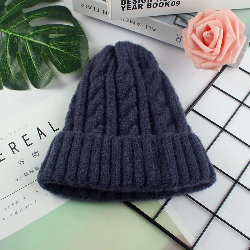 Autumn Winter Hats for Women Girls Wool Blended Knit Wool Couple Cap Lady Thread Knitted Beanie Chapeau Femme