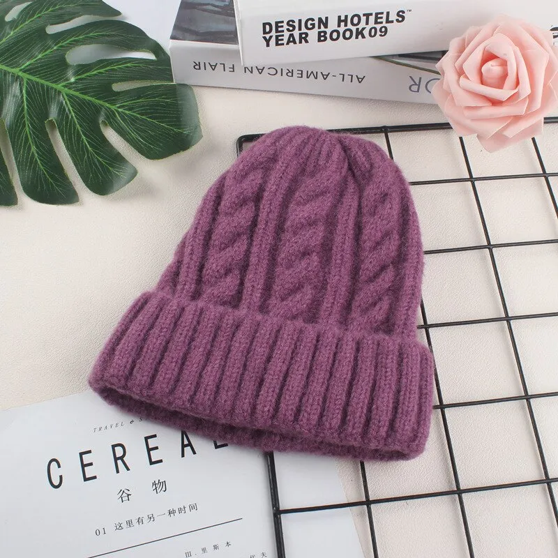 Autumn Winter Hats for Women Girls Wool Blended Knit Wool Couple Cap Lady Thread Knitted Beanie Chapeau Femme