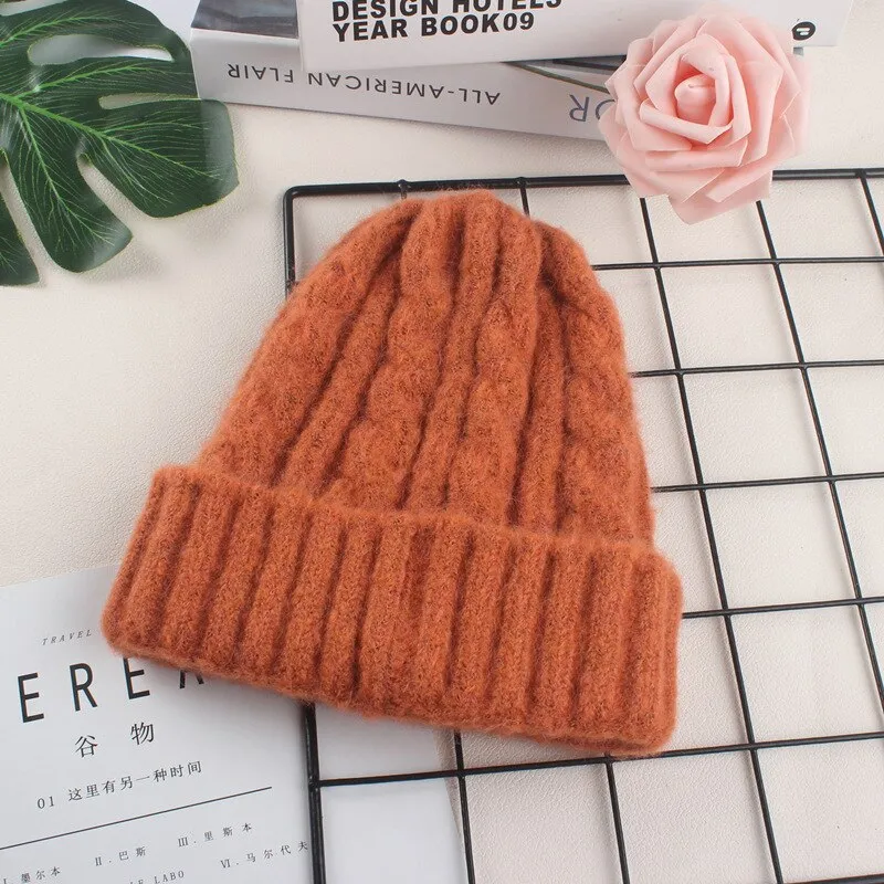 Autumn Winter Hats for Women Girls Wool Blended Knit Wool Couple Cap Lady Thread Knitted Beanie Chapeau Femme