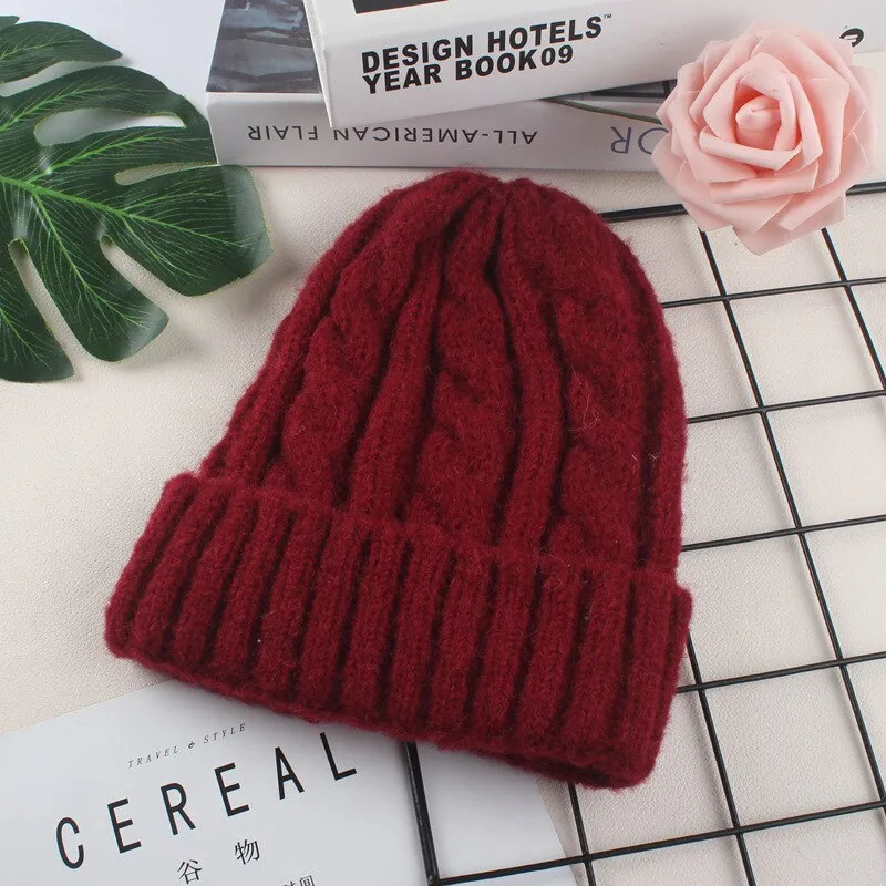 Autumn Winter Hats for Women Girls Wool Blended Knit Wool Couple Cap Lady Thread Knitted Beanie Chapeau Femme