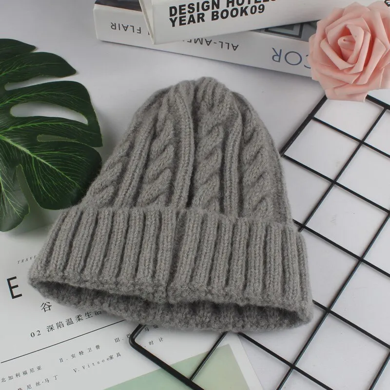 Autumn Winter Hats for Women Girls Wool Blended Knit Wool Couple Cap Lady Thread Knitted Beanie Chapeau Femme