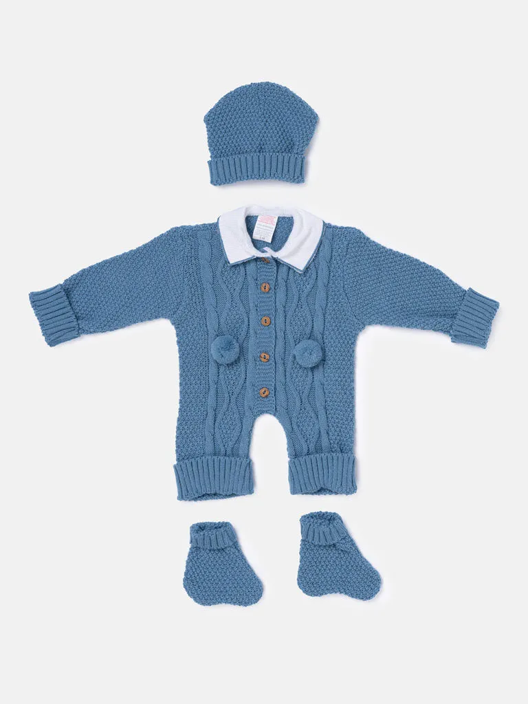 Baby Boy All-In-One Knitted Set with Blanket - Blue