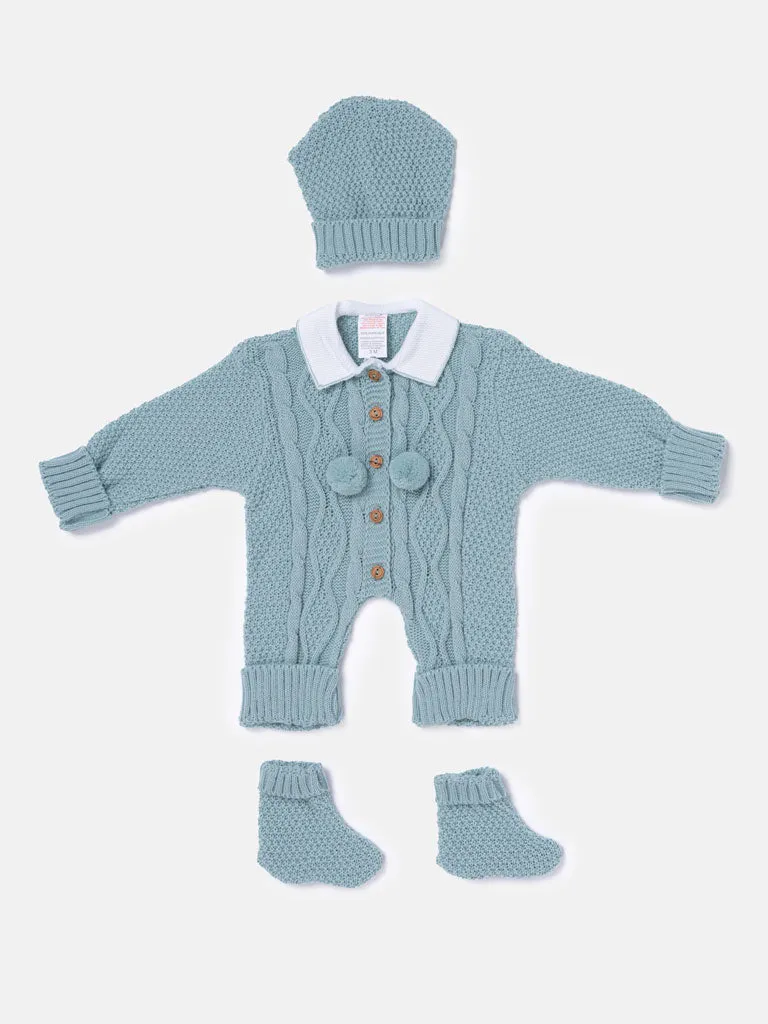 Baby Boy All-In-One Knitted Set with Blanket - Mint green