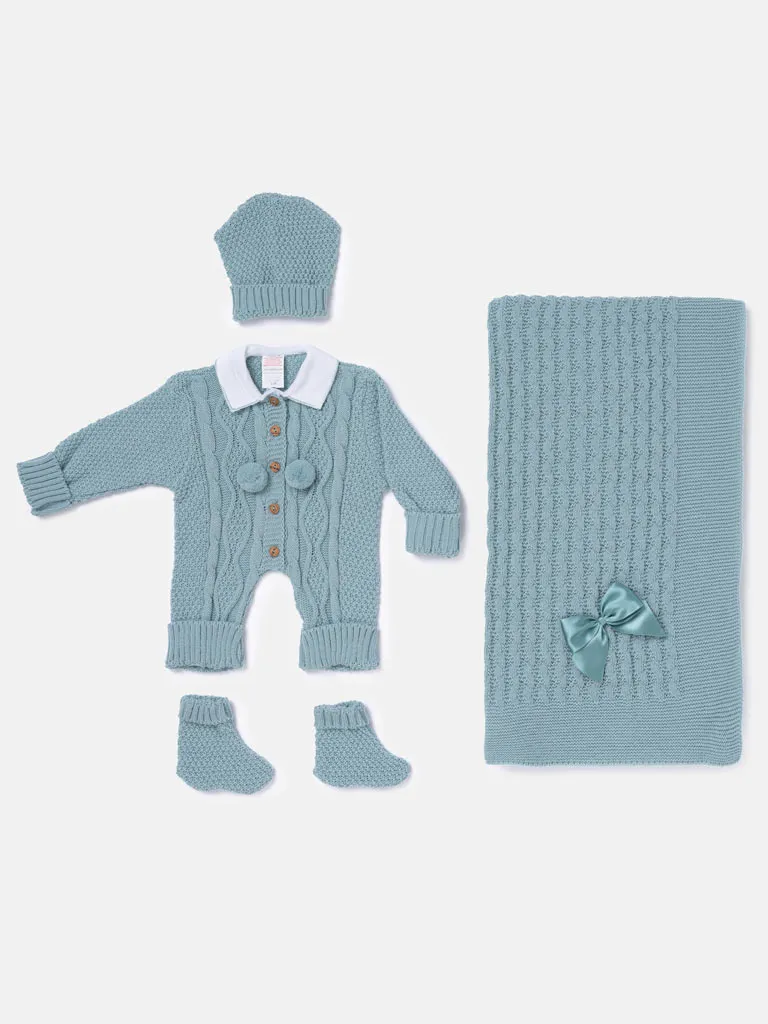 Baby Boy All-In-One Knitted Set with Blanket - Mint green