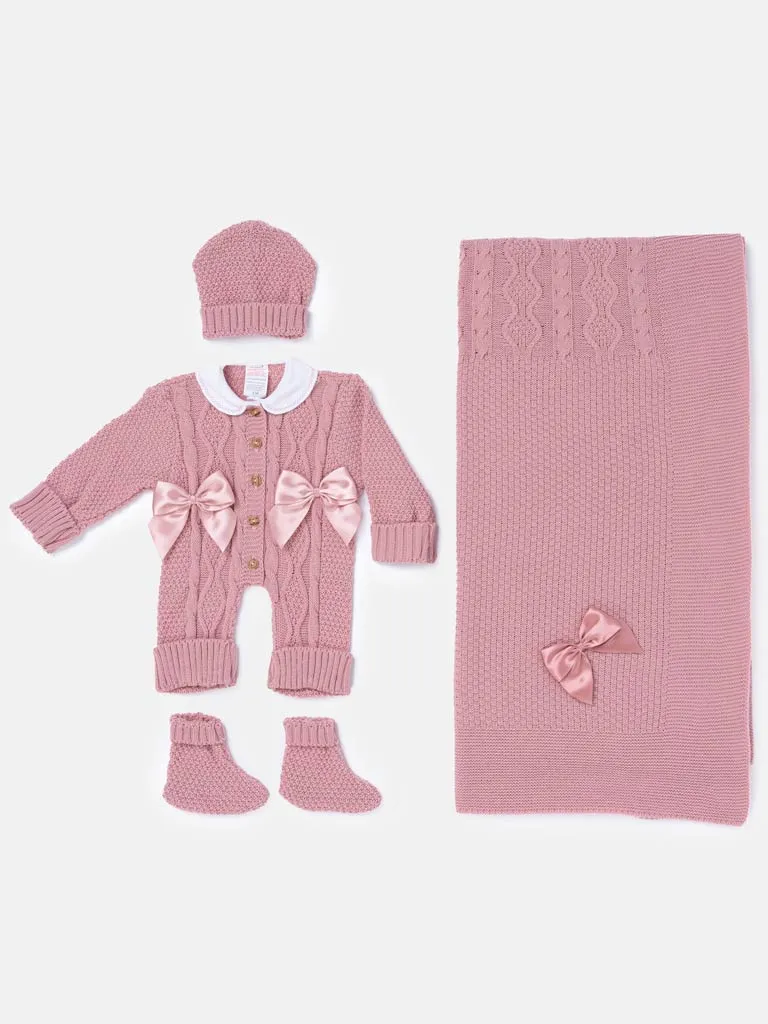 Baby Girl All-In-One Knitted Set with Blanket - Dusty Pink