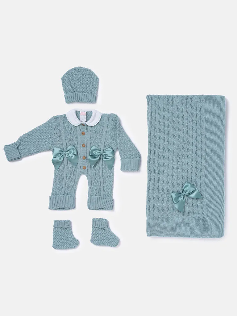 Baby Girl All-In-One Knitted Set with Blanket - Mint Green