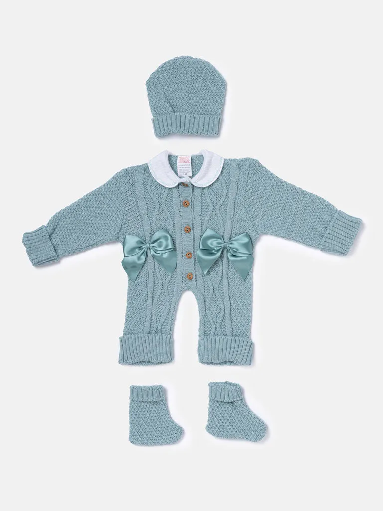 Baby Girl All-In-One Knitted Set with Blanket - Mint Green