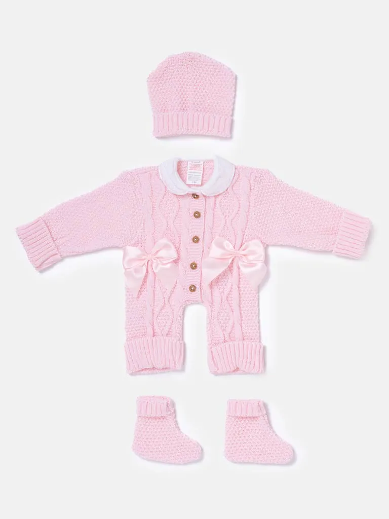 Baby Girl All-In-One Knitted Set with Blanket - Pink