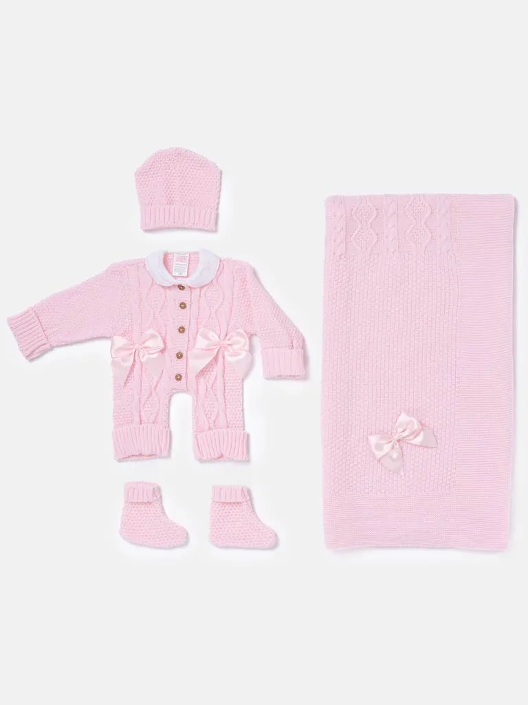 Baby Girl All-In-One Knitted Set with Blanket - Pink