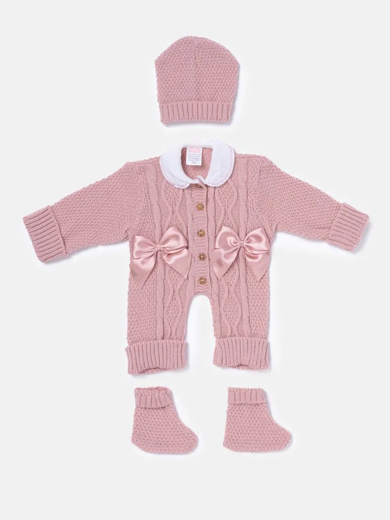 Baby Girl All-In-One Knitted Set with Blanket - Rose pink