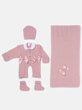 Baby Girl All-In-One Knitted Set with Blanket - Rose pink