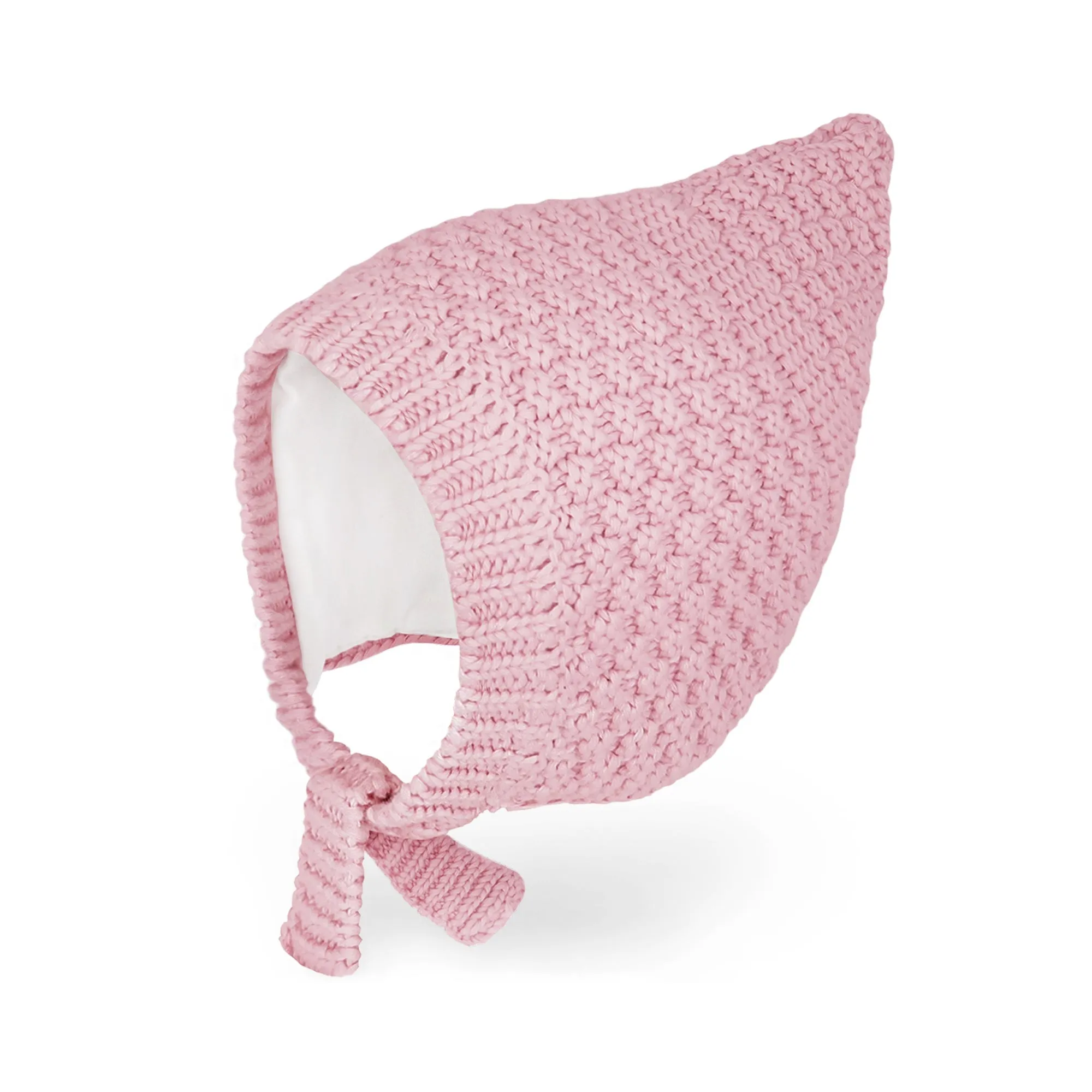 Baby Knit Bonnet Warm Cotton Lined Pixie Hat | Beige