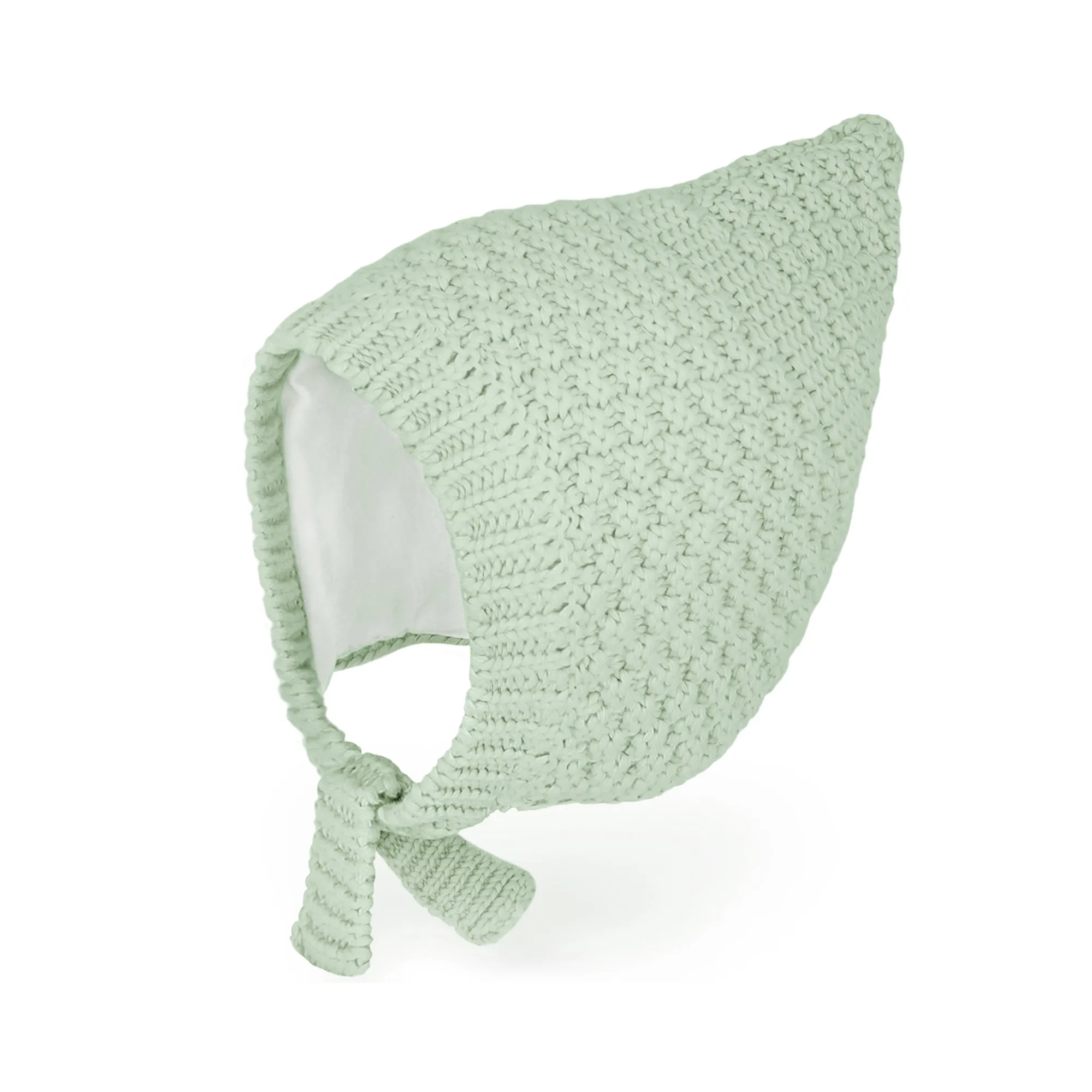 Baby Knit Bonnet Warm Cotton Lined Pixie Hat | Olive Green