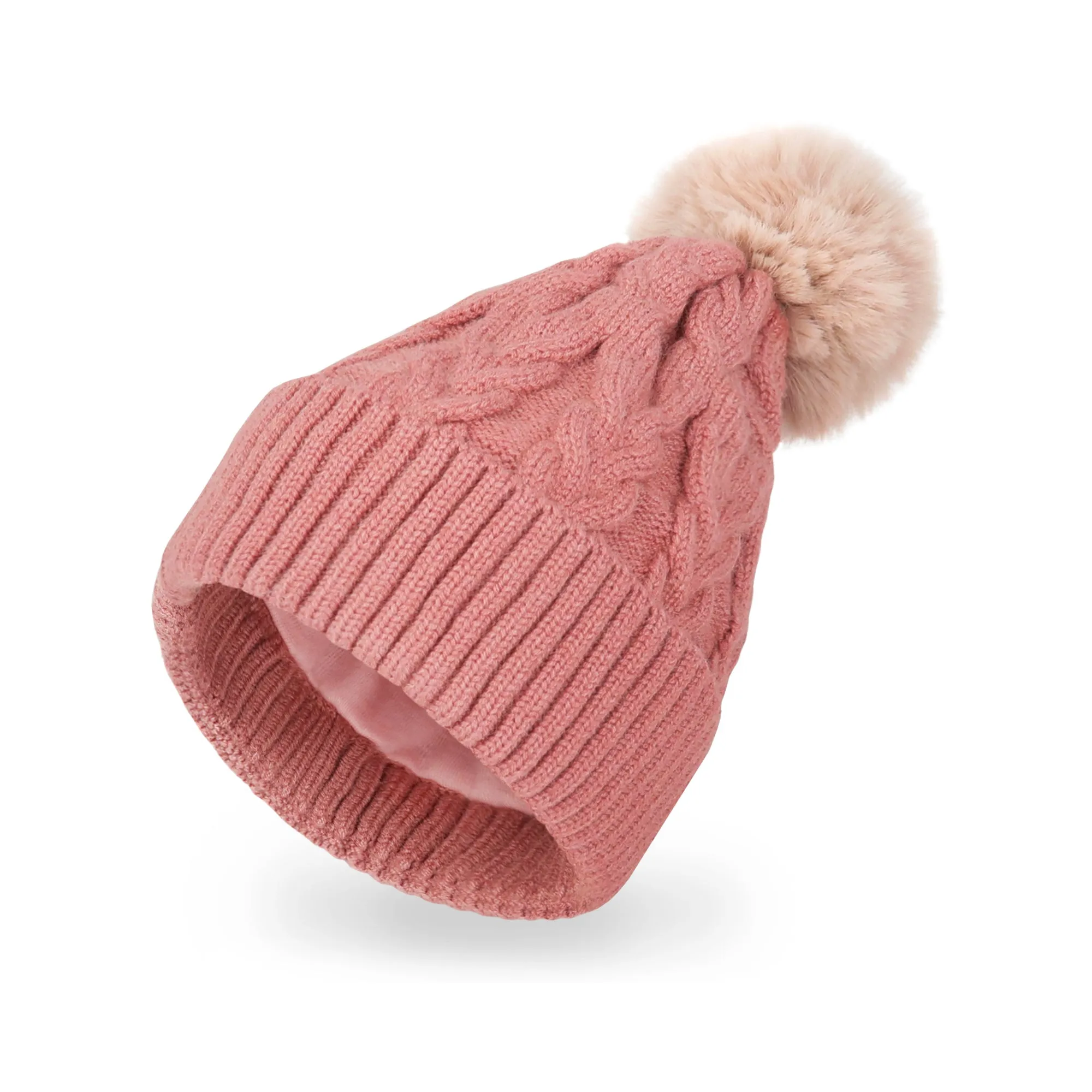 Baby Winter Knit Cotton Lined Pompom Hat | Beige