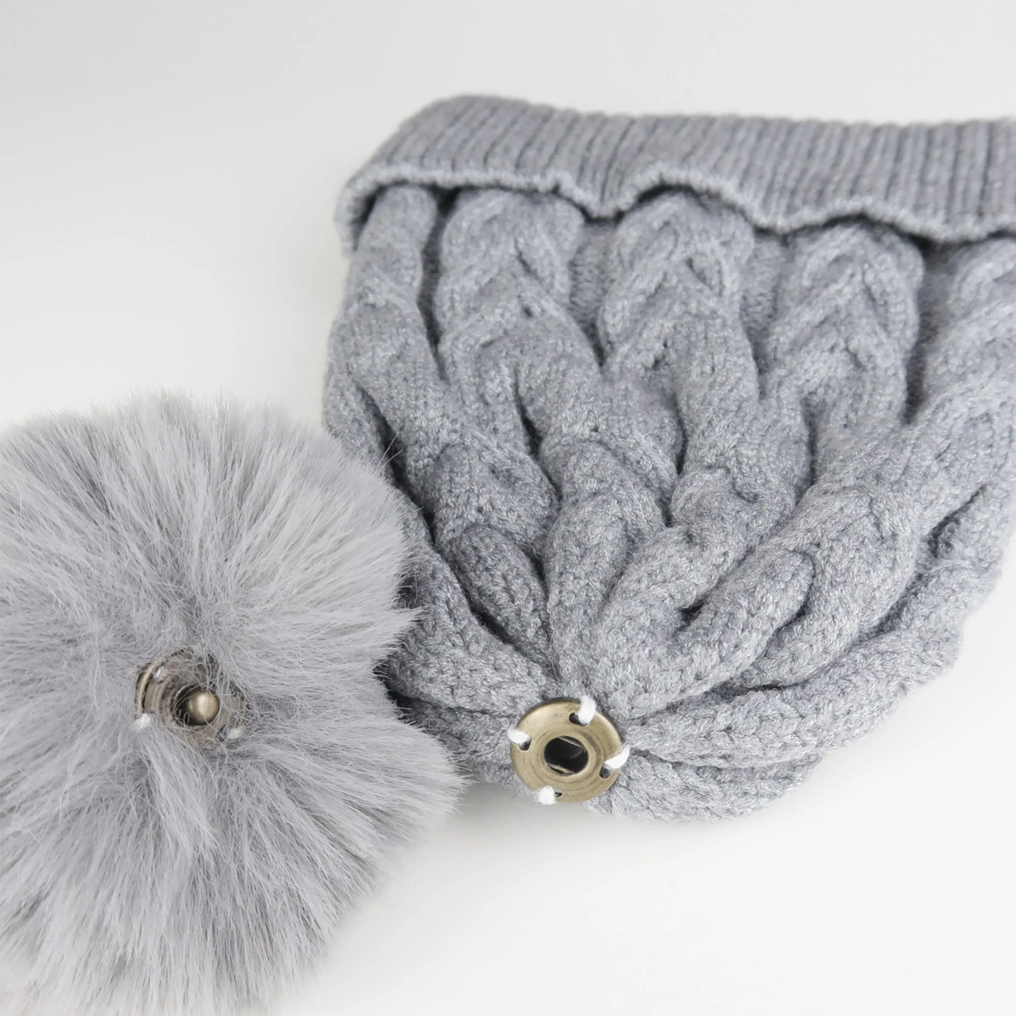 Baby Winter Knit Cotton Lined Pompom Hat | Beige