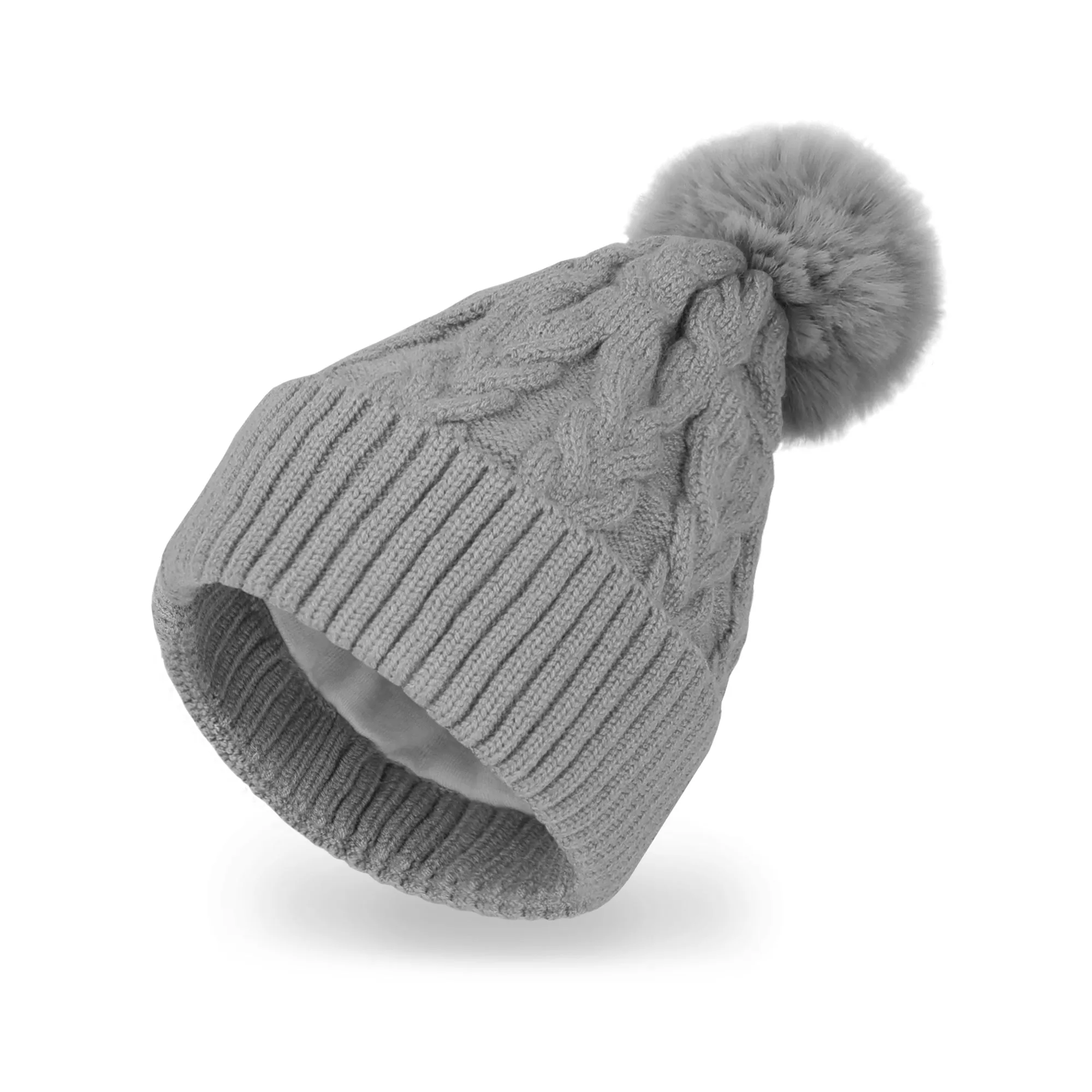 Baby Winter Knit Cotton Lined Pompom Hat | Beige