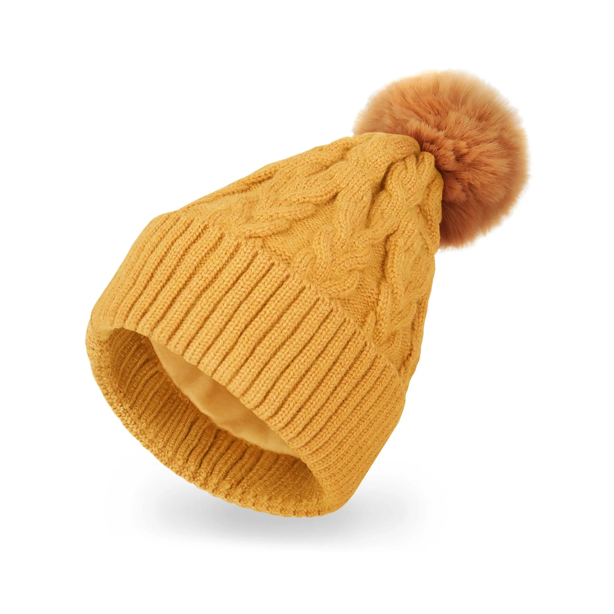 Baby Winter Knit Cotton Lined Pompom Hat | Beige