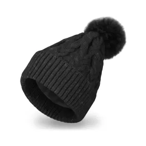 Baby Winter Knit Cotton Lined Pompom Hat | Black