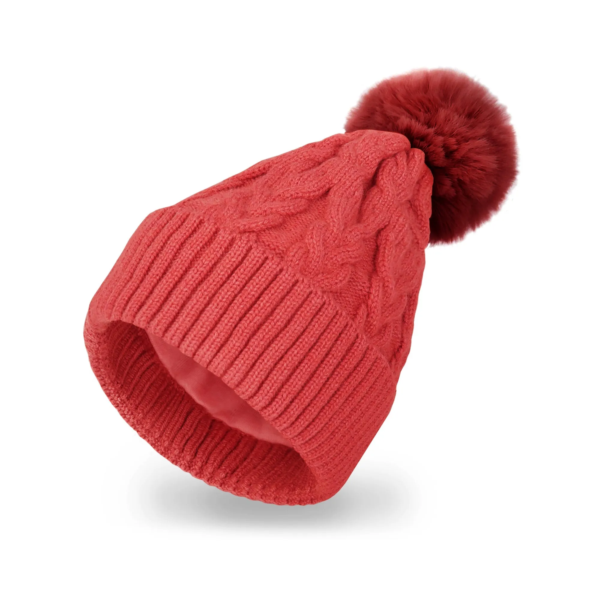 Baby Winter Knit Cotton Lined Pompom Hat | Brown