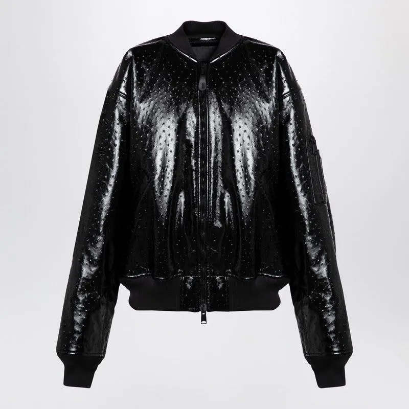 BALENCIAGA Ostrich-Effect Leather Bomber Jacket - Oversized Fit