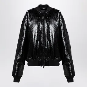 BALENCIAGA Ostrich-Effect Leather Bomber Jacket - Oversized Fit