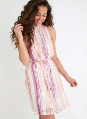 Bella Dahl - Smocked Collar Belted Dress in Sunset Waves Print