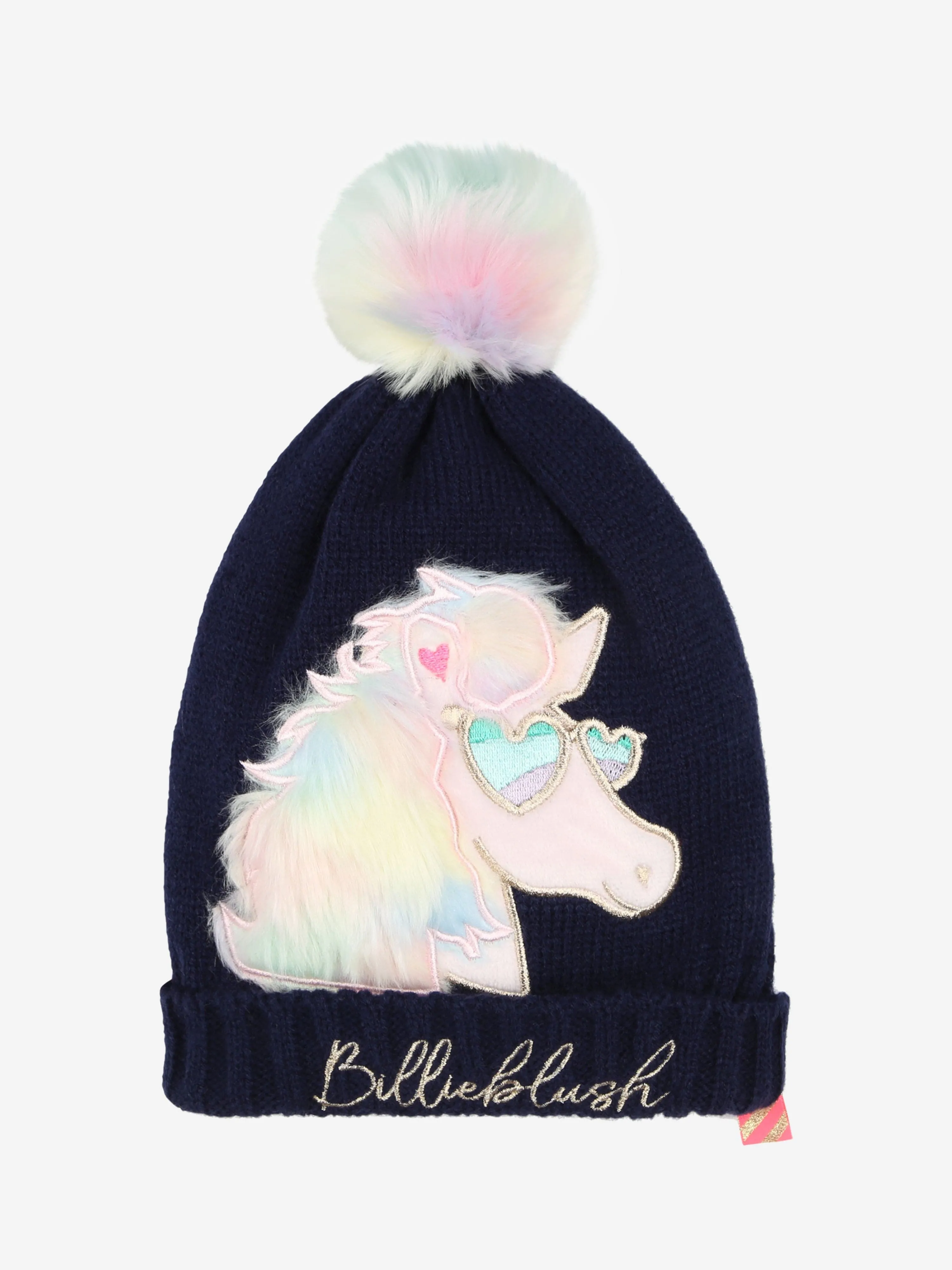 Billieblush Girls Pegasus Bobble Hat in Navy