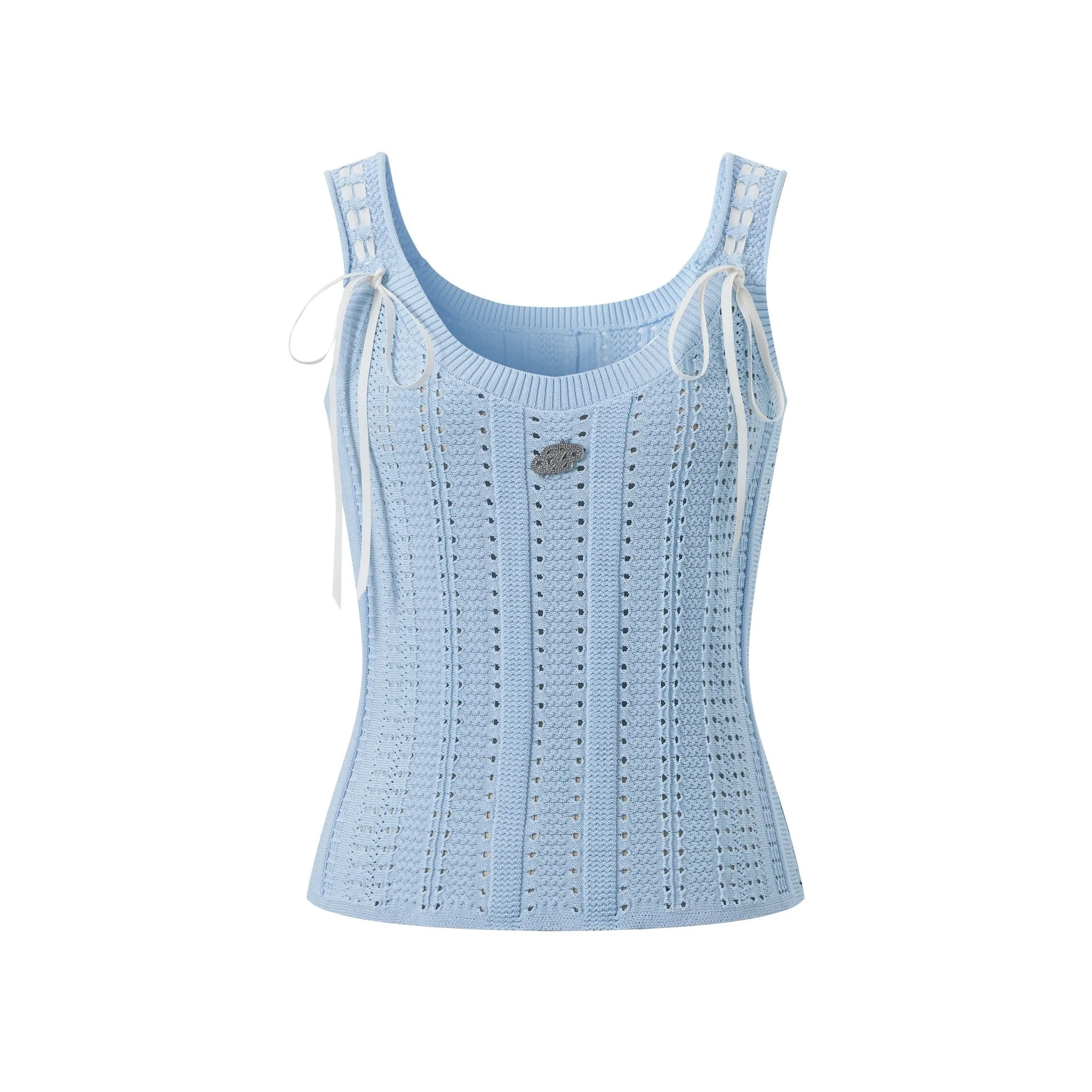 Blue Bow Cutout Knitted Vest