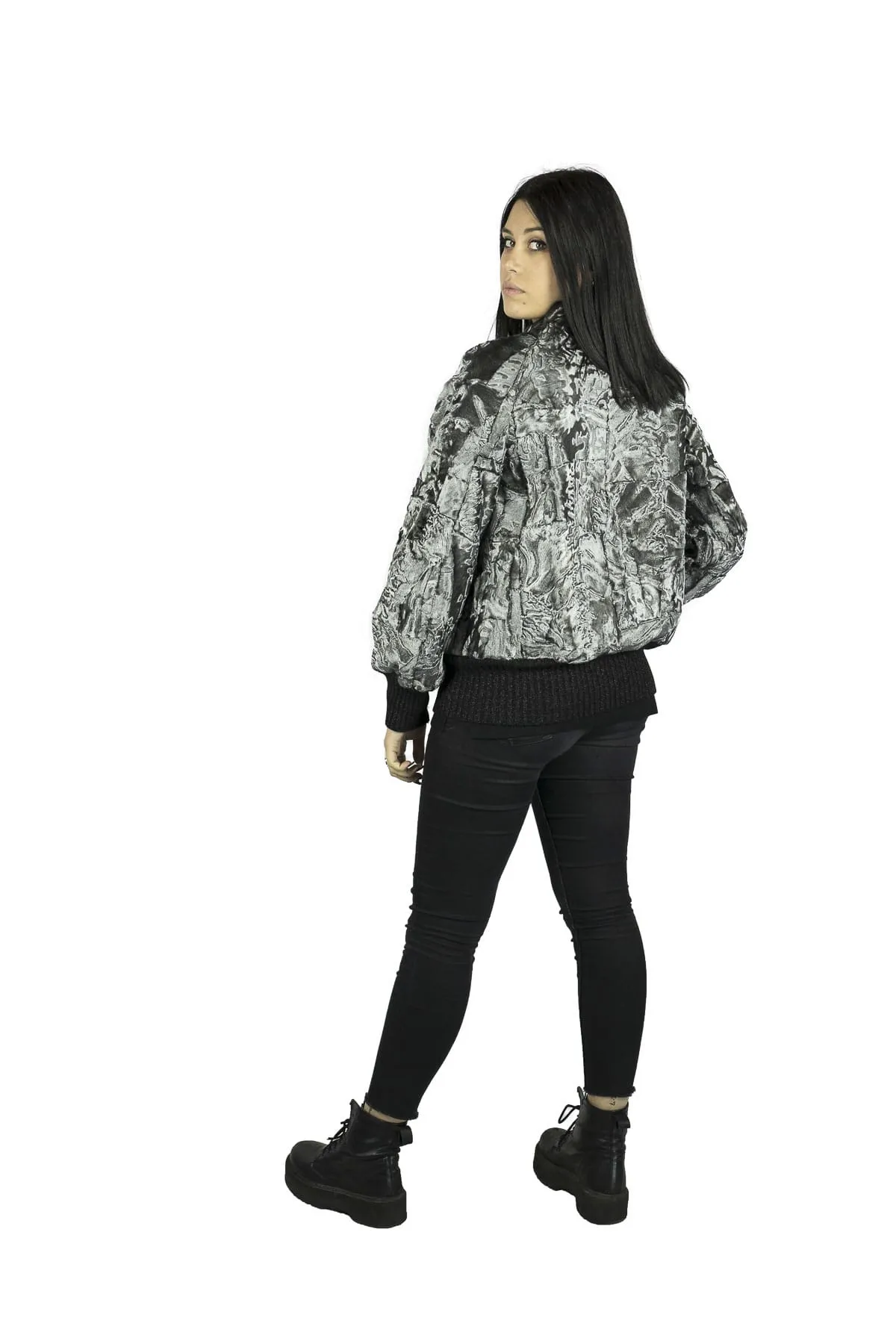 Bomber jacket in Silver Laminate Swakara