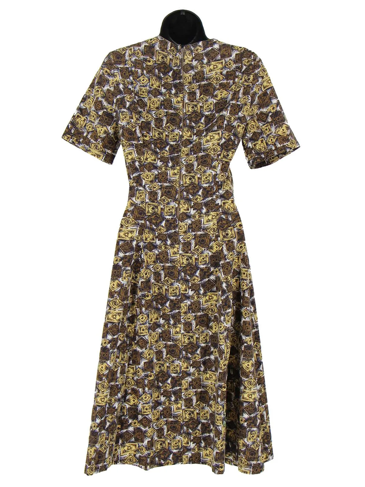 Brown Abstract Pattern 1950s Cotton Dress