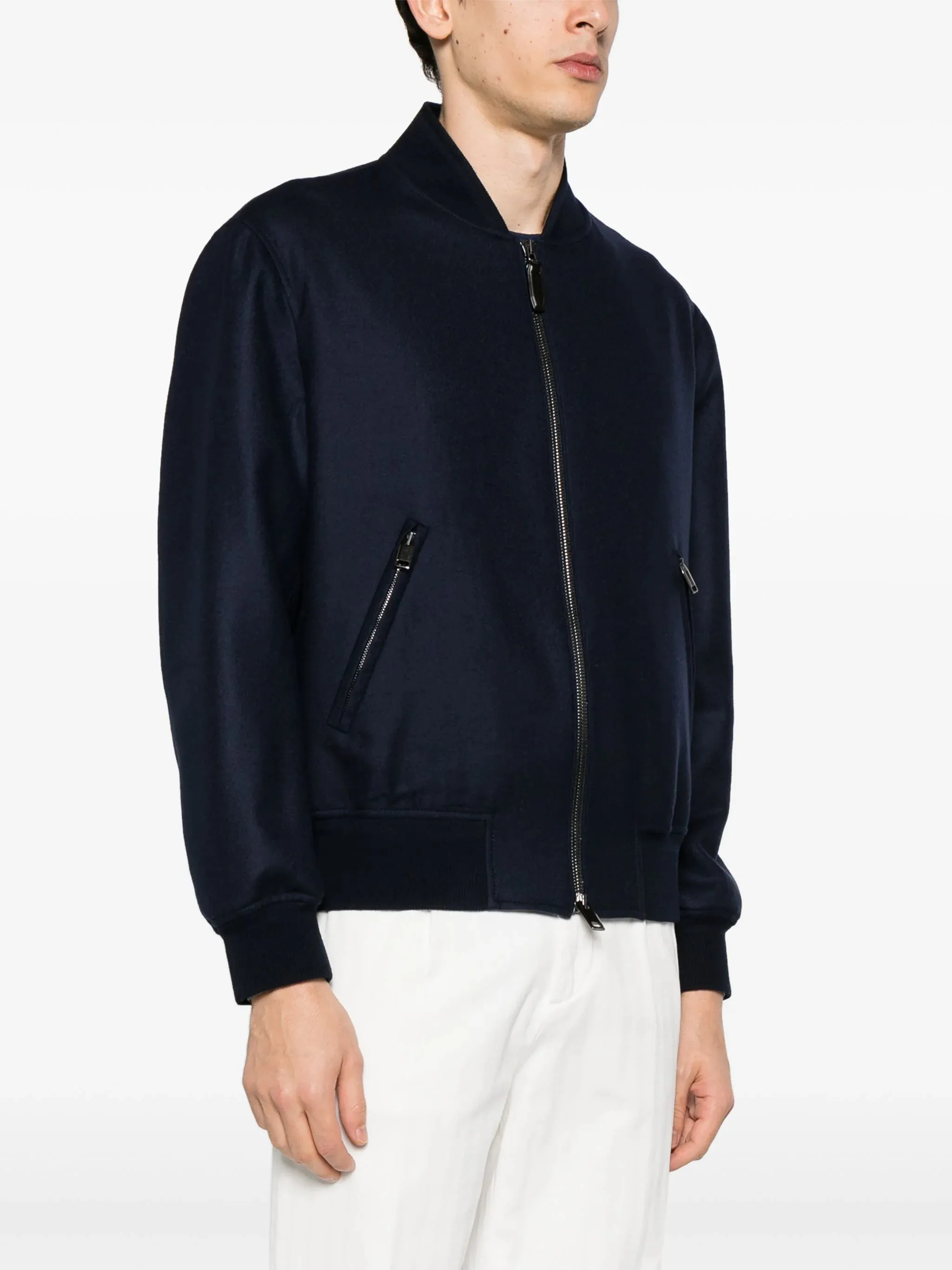 Brushed-Effect Twill Bomber Jacket